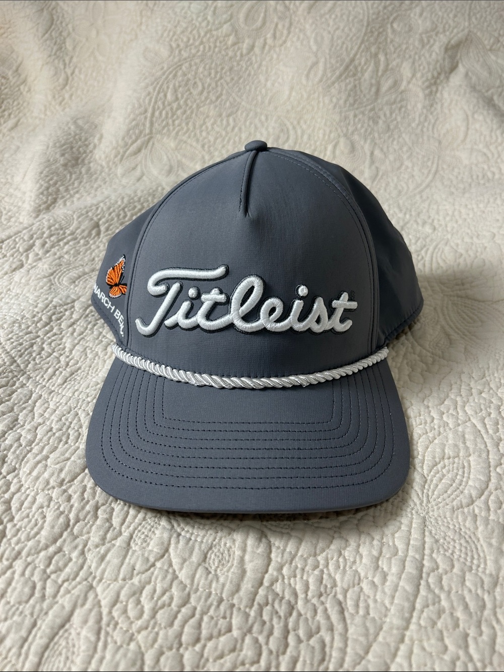 Titleist Gray Cap with White Rope and Orange Butterfly Embroidery